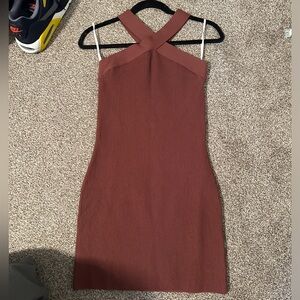 Aritzia Ribbed Cross-Back Dress — Rust Brown